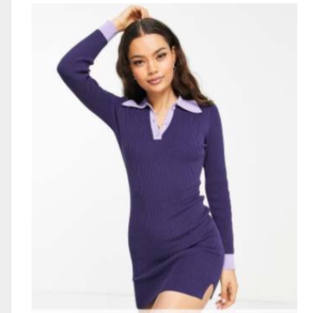 *SOLD* ASOS Petite Ribbed Purple Dress with Polo Collar Sz 4